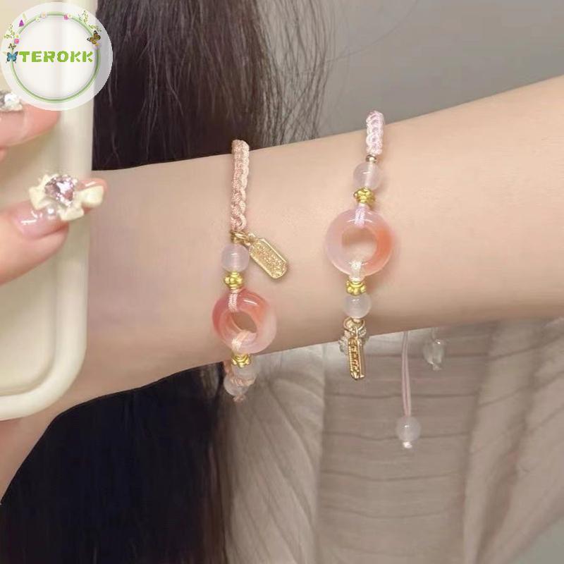 TEROKK Phong Cách Trung Hoa Khóa Hòa Bình Vòng Tay Cô Gái Trái Tim Đính Hạt Dây Đeo Tay Bestie Vòng 