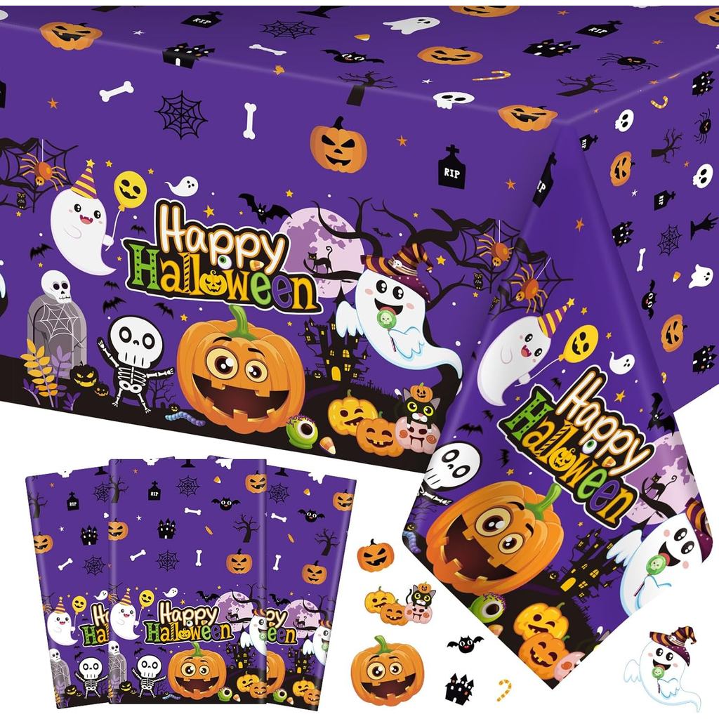 3 Khăn Trải Bàn Halloween Vui Vẻ - Halloween Bí Ngô Dễ Thương Ma Nhựa Bàn Vải Dùng Một Lần Hình Chữ 