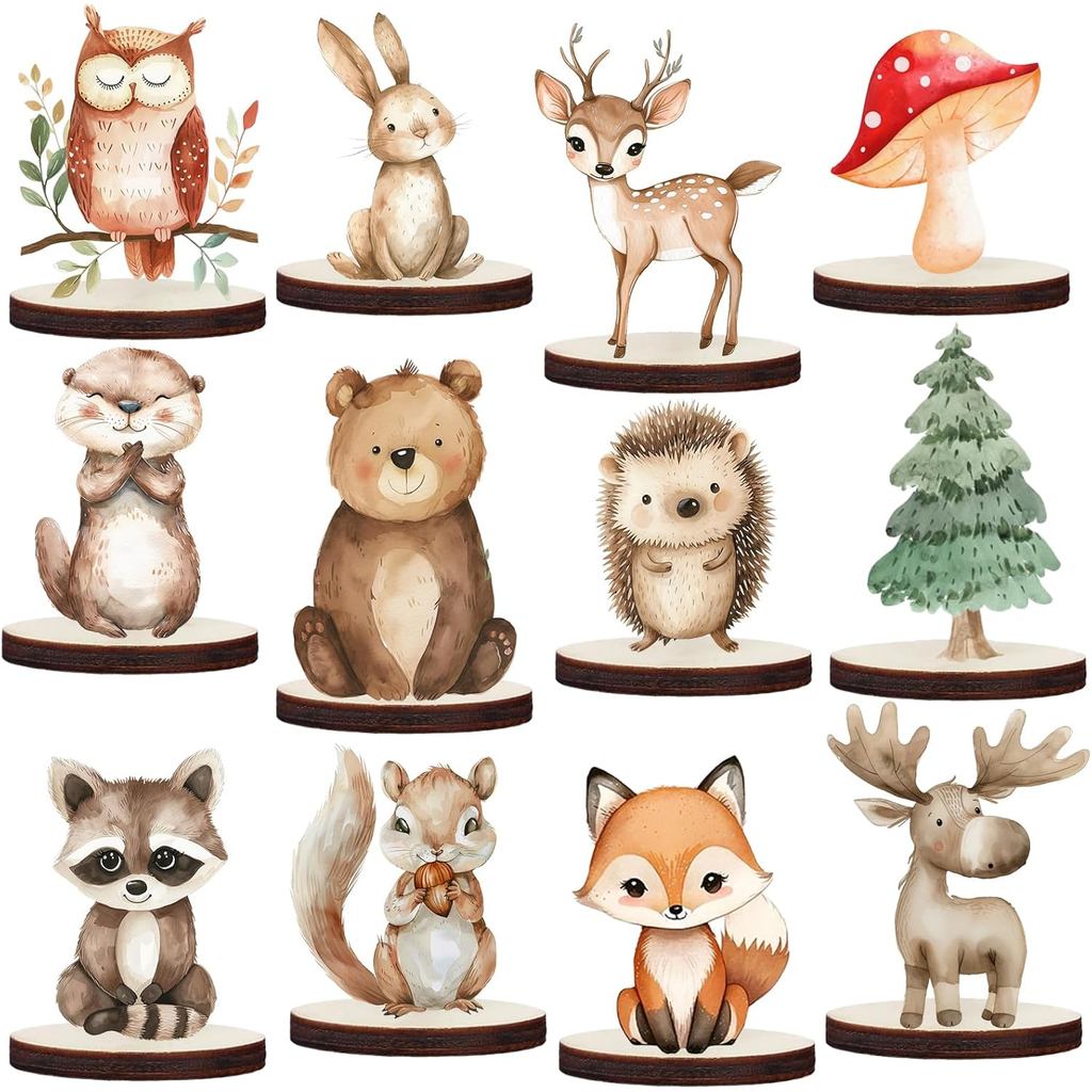 12 Chiếc Woodland Trung Tâm Cho Woodland Đồ Trang Trí Tắm Cho Bé Sinh Vật Hoang Dã Bàn Gỗ Topper Cho