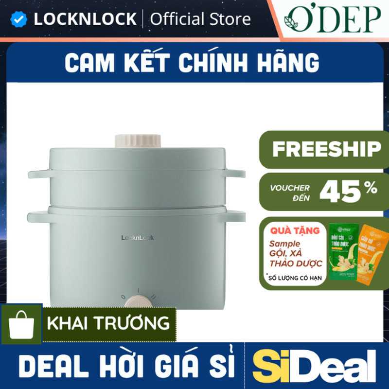Nồi điện LocknLock đa năng mini 0.8L 600W Chính hãng, kèm khay luộc trứng, nấu mì, nấu lẩu EJP116BLK