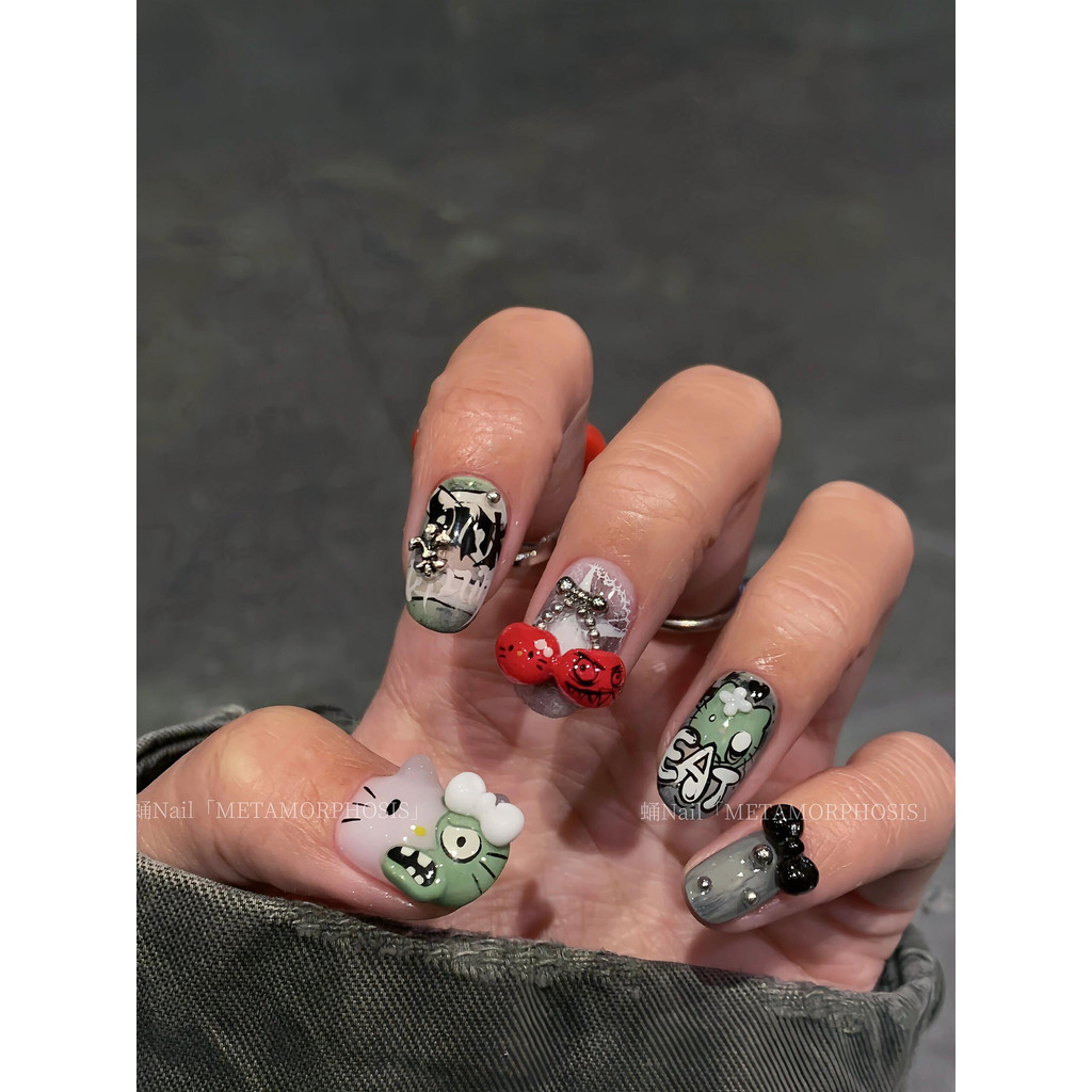 Cảm Giác Tương Phản Halloween Zombie hellokitty Ferocious Hot Girl Ba Chiều Vẽ Tay Tay Áo Giáp Làm T