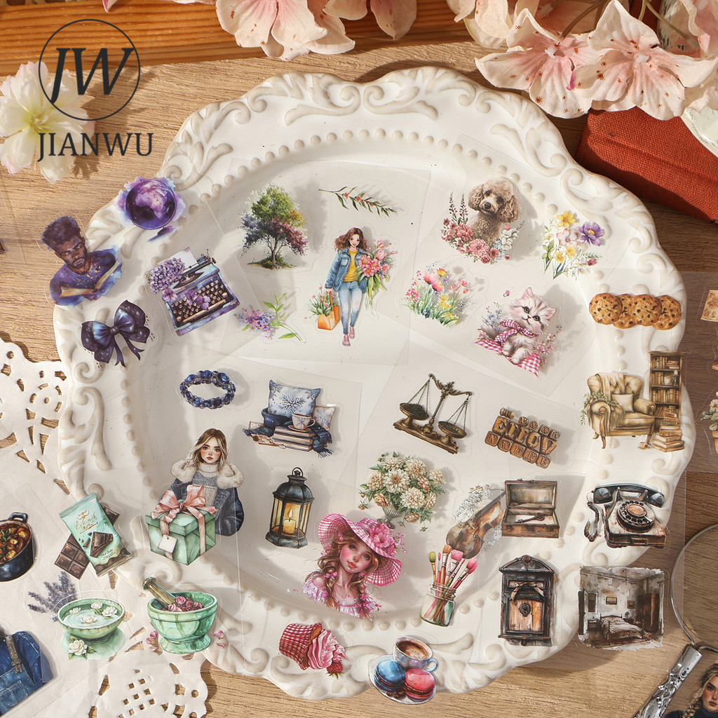 JIANWU Season Memory Collection Series Vintage Character Hoa Phong Cảnh Chất Liệu Cắt Dán Sáng Tạo T