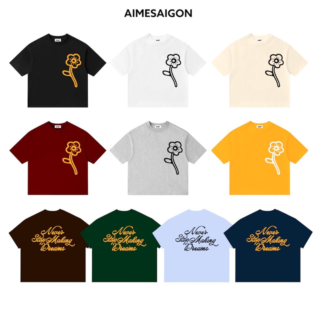 Áo Thun Big Boxy Local Brand AIMÉ Cotton Cổ Tròn Nam Nữ ""FLOWER"" Menswear Kem Nam Nữ - Aimesaigon