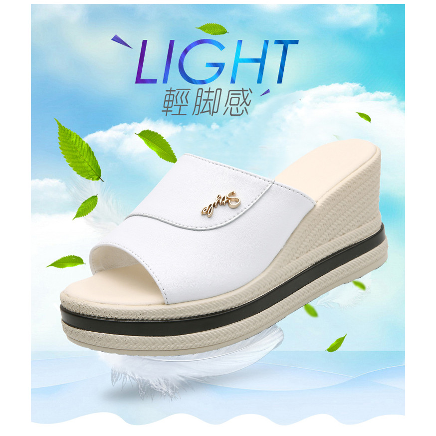 Women's Fashion Korean Style Casual，New Genuine Leather Wedge Platform Slippers for Women