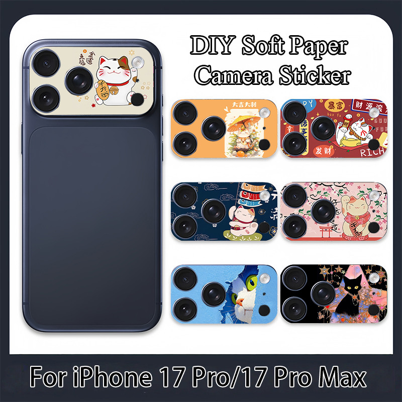 [2 Cái] Nhãn dán giấy máy ảnh mềm mỏng hình mèo may mắn dễ thương cho iPhone 17 Pro / 17 Pro Max Tra