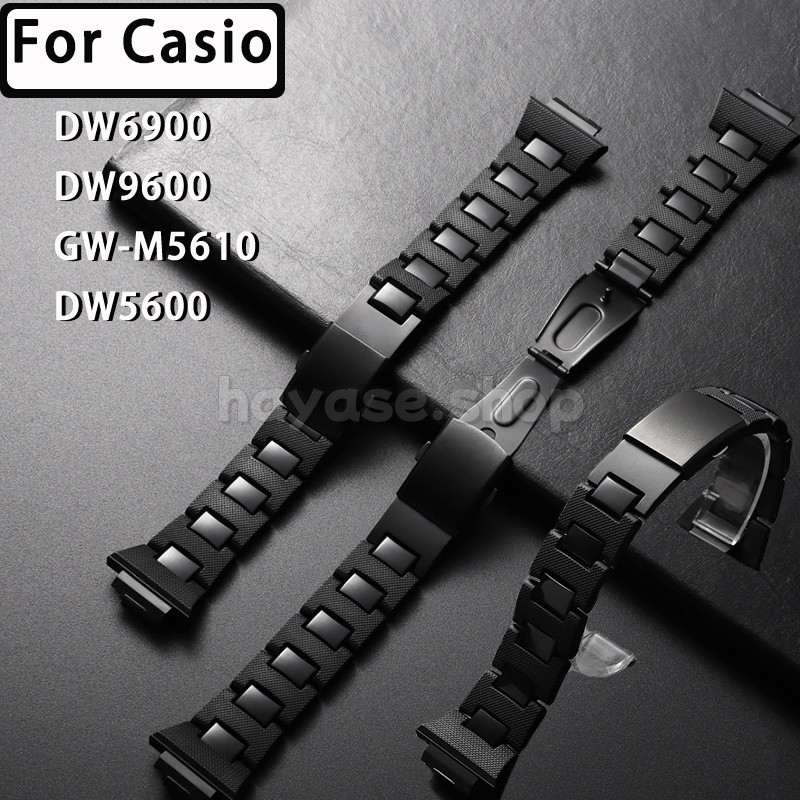 Dành Cho Casio DW6900 DW9600 GW-M5610 DW5600 Đen TPU + Thép Không Gỉ Dây Đeo Đồng Hồ Nam Nữ Thời Tra