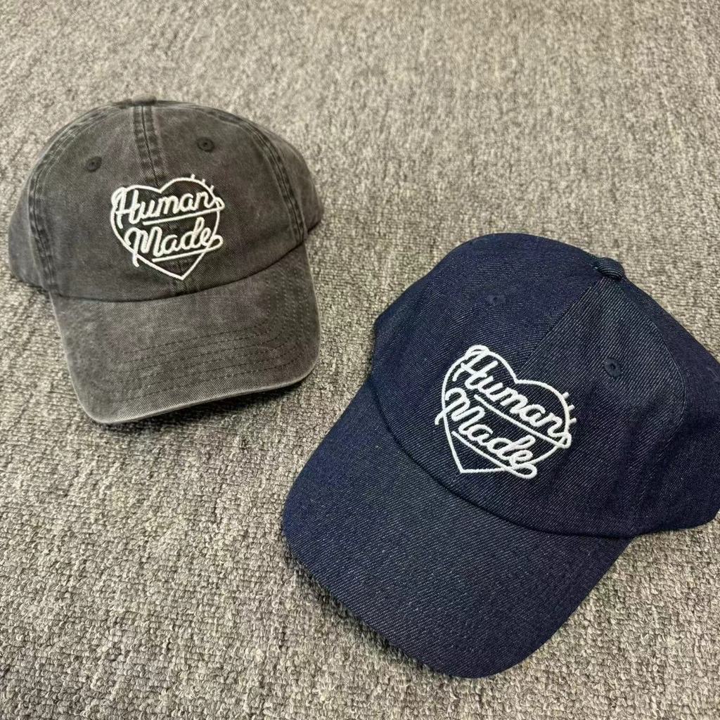 HUMAN Manufactured Embroidered Heart Washed Denim Baseball Cap Japanese Style Unisex Couple Sunshade