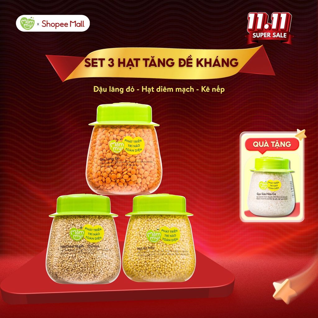 Set 3 hạt ăn dặm tăng đề kháng hữu cơ Mămmy: Hạt Kê Nếp, Đậu Lăng Đỏ, Hạt Diêm Mạch Quinoa