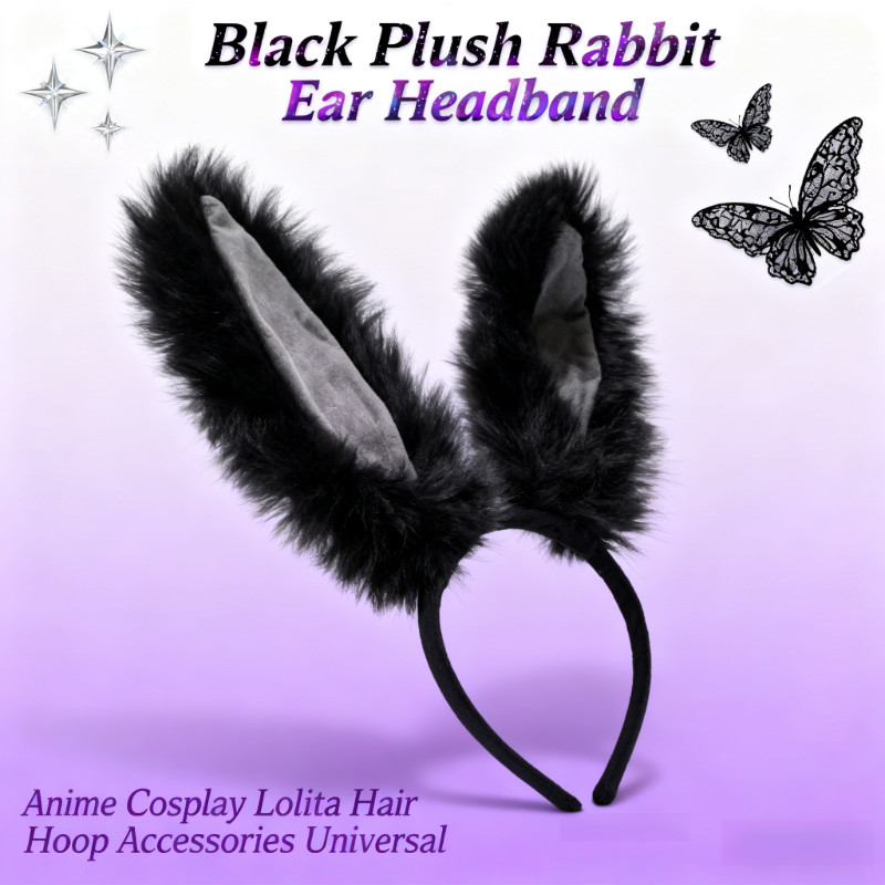 Băng đô tai thỏ màu đen sang trọng với thiết kế anime lego dành cho nữ