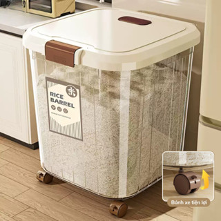 Thùng Đựng Gạo Ngũ Cốc Cỡ Lớn Có Bánh Xe. Hộp Để Gạo Cao Cấp Tích Hợp Ngăn Chống Ẩm Mốc Côn Trùng