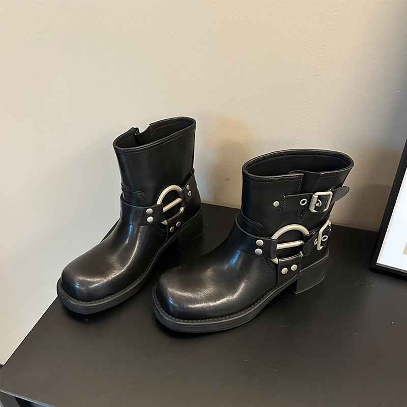 Merad Western Cowboy Boots Nữ Thu Đông 2025 Phong Cách Mới Tất Cả Trận Đấu Thắt Lưng Khóa Retro Ngắn