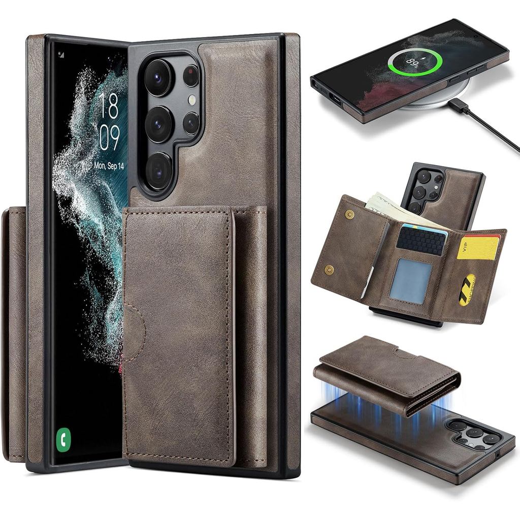 Ốp Điện Thoại Asuwish Cho Samsung Galaxy S22 Ultra 5G Ví Di Động Có Thể Tháo Rời Từ Tính Có Sạc Khôn