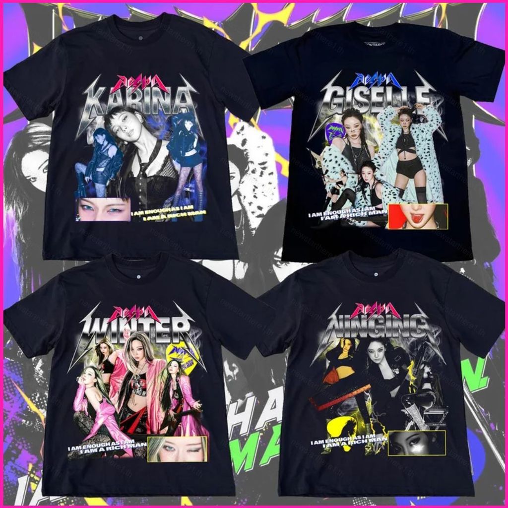 Áo Thun Ngắn Tay AESPA Rich Man K-Pop Karina Giselle Wintering thoáng khí