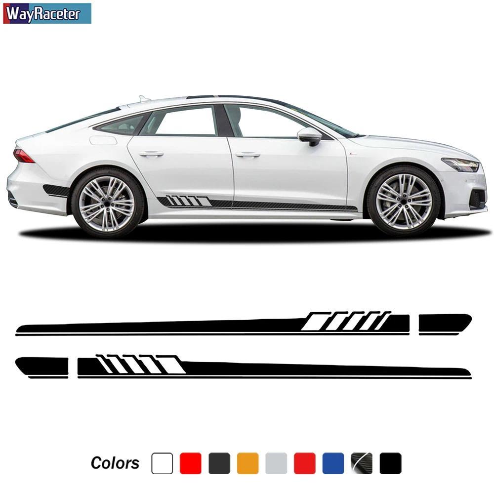 2 Chiếc Cửa Xe Bên Đua Sọc Váy Miếng Dán Thân 5D Sợi Carbon Vinyl Decal Cho Xe Audi A7 Sportback S7 