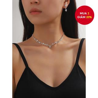 Bộ trang sức cô dâu 2 món, dây chuyền bọc bạc dày cho váy cưới, trang sức thanh lịch.