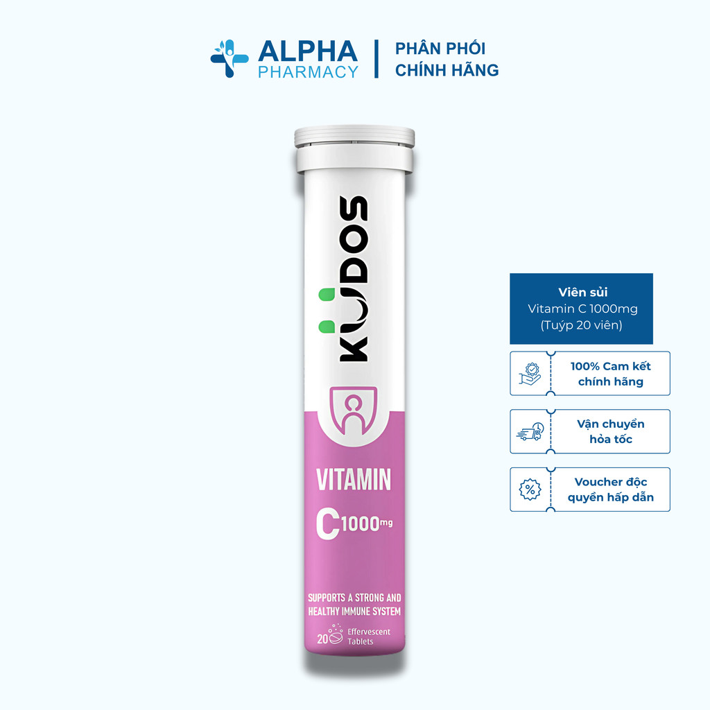 Viên Sủi Kudos Vitamin C 1000Mg Bổ Sung Vitamin C Cho Cơ Thể (Tuýp 20 Viên)