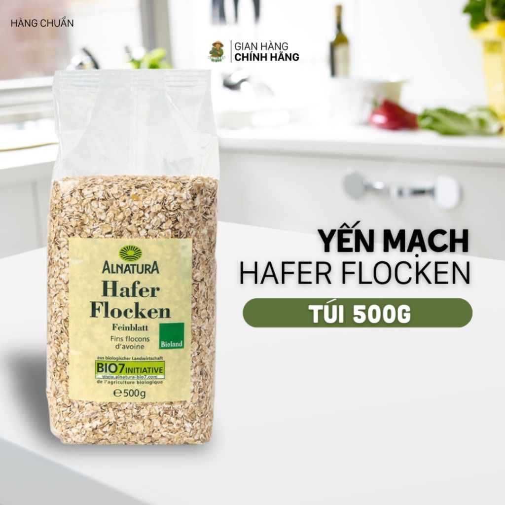 Yến mạch Hafer Flocken Bio Alnatura Đức Cán Vỡ 500G