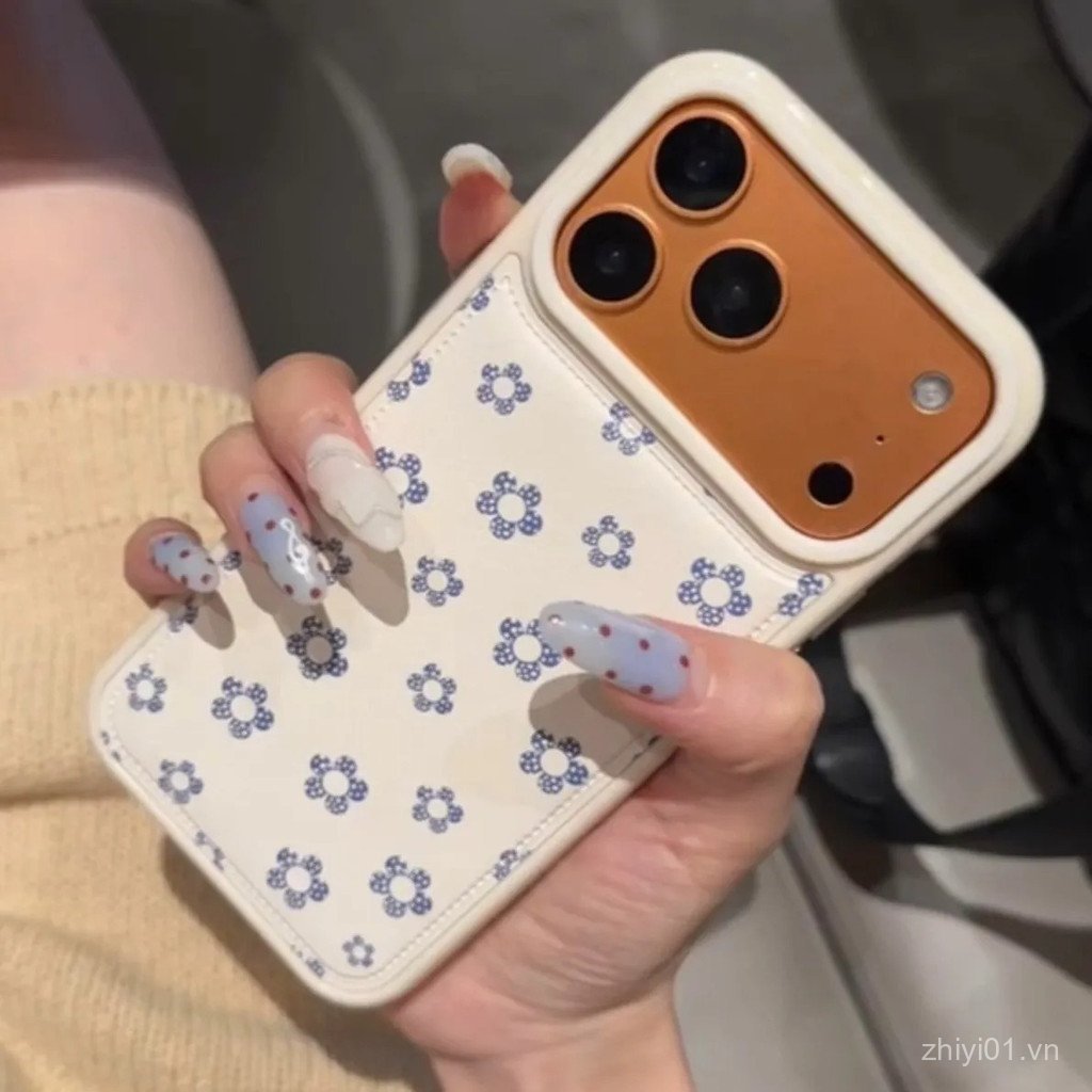 Ốp Điện Thoại Họa Tiết Da Toàn Màn Hình Hoa Xanh Thích Hợp Cho iPhone 16promax 16 17 pro max 11pro 1