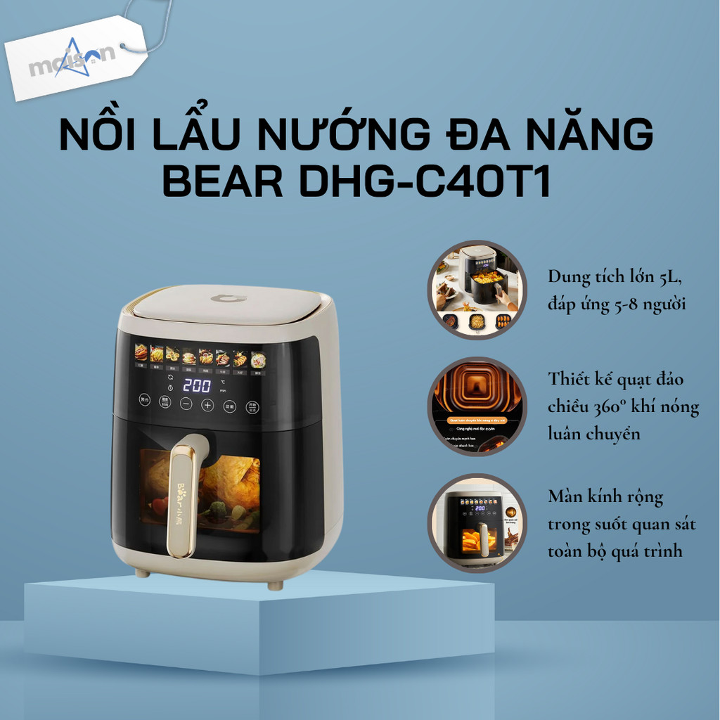 Nồi Chiên Không Dầu Bear QZG-F15H1 5L | Màn hình điều khiển cảm ứng - Bảo Hành 18 Tháng