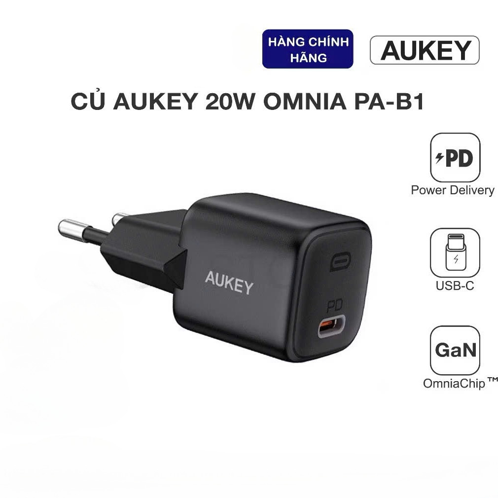 Củ Sạc Nhanh 20W Aukey Omnia USB-C PD PA-B1 (Đen)