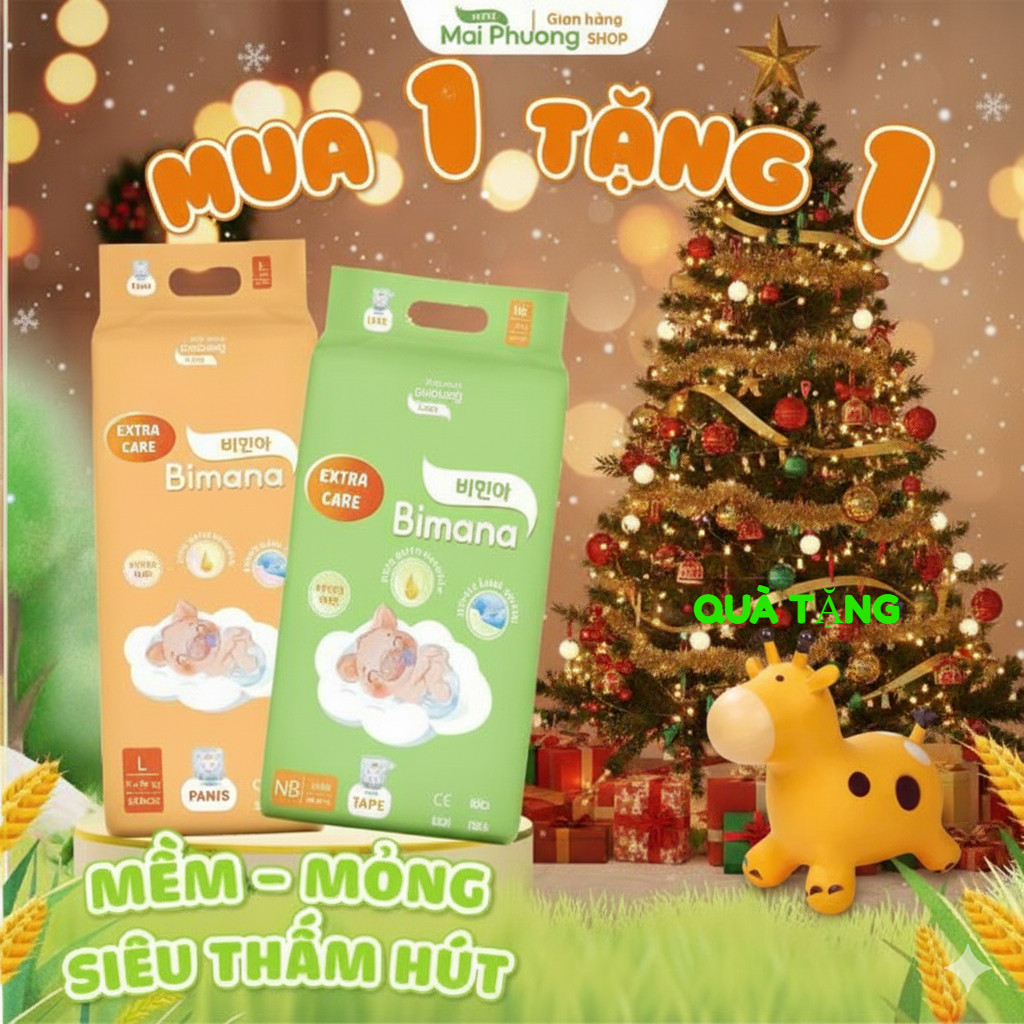 [MUA 1 TẶNG 1] Tã Bỉm Dán/ Quần BIMANA EXTRA CARE mỏng thoáng, thấm tốt đủ size cho bé