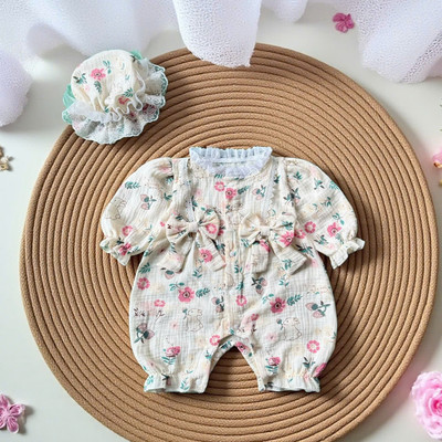 Body Dài Tay Liền Thân 2 Nơ Họa Tiết Hoa Cho Bé Gái Sơ Sinh 1 2 Tuổi MINTSCLOSET - BS6647