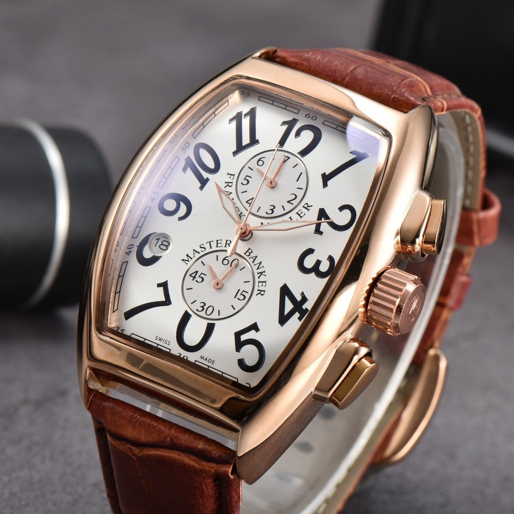 Đồng hồ nam chuyển động cơ tự động Franck MULLER Franco Dây đeo da mặt màu trắng Rui