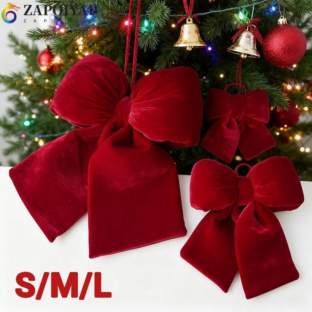 ZAPPOIYAP Mặt dây chuyền nơ đỏ Giáng sinh, Flannelette Trang trí cây thông Noel có họa tiết mềm mại,