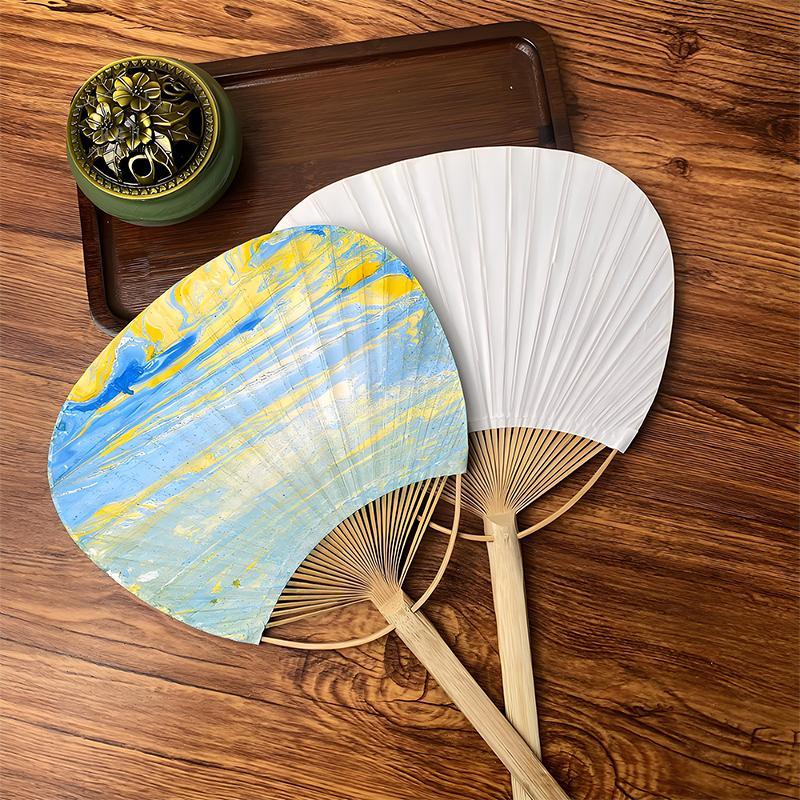 RO > Tre Trắng Nguyên Chất Tay Cầm Trống Thư Pháp Tranh Trống Nhóm Quạt Quạt Trắng Mùa Hè Mới