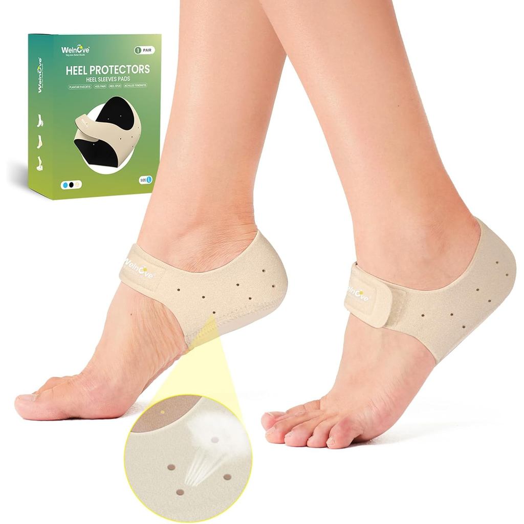 Plantar Fasciitis Heel Protectors for Heel Pain - Welnove Heel Cups for Heels Spur Pain Relief, Heel