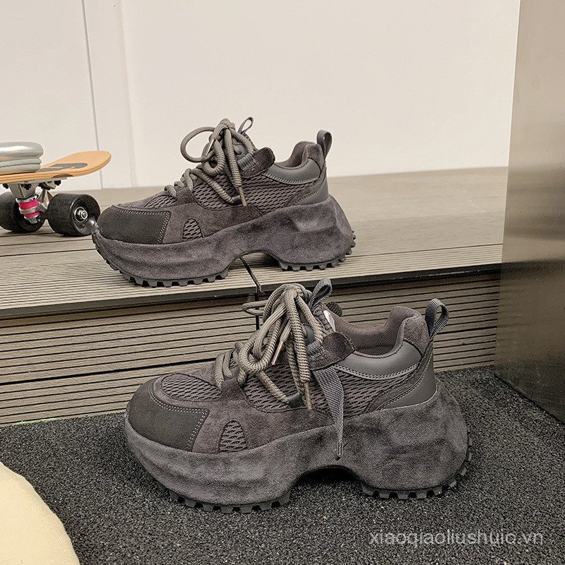 Dad Shoes Women25Autumn and Winter New Style Single Shoes with Hidden Wedge for Women Full of Rhines