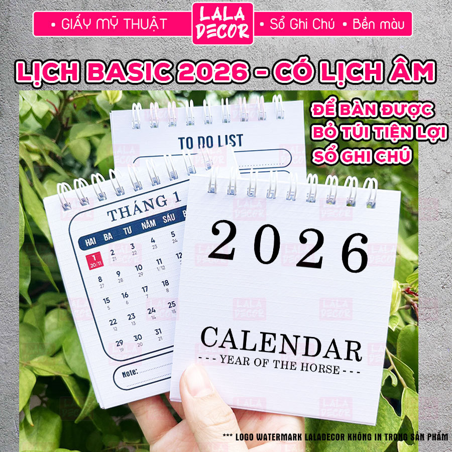 Lịch 2026 Basic Kèm To Do List 🎀 Sổ Tay Lịch 2026 Có Lịch Âm Tiện Lợi - Lịch Để Bàn Mini - Lịch Bỏ T