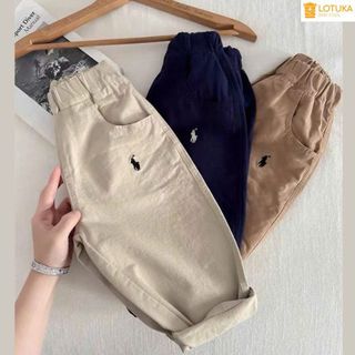 Quần Dài Kaki Cotton Mềm Thêu Ngựa LOTUKA Phong Cách Hàn Quốc Cho Bé Trai Bé Gái, Quần Thu Đông, Quần Áo Trẻ Em 4-18kg
