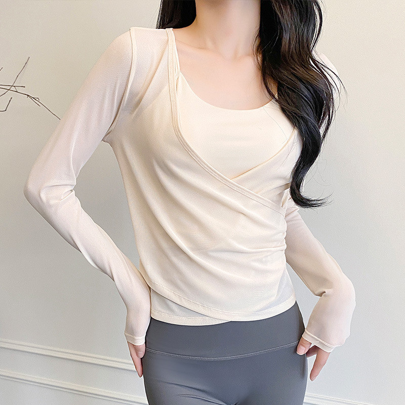 New Back Shaping Mesh Breathable Yoga Clothes Detachable Two-Piece Sports Blouse Long Sleeve Top mf1