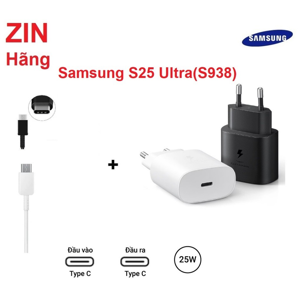 Bộ Củ Sạc Samsung Galaxy S25 Ultra (S938) 25W Dây cáp sạc Type C sạc nhanh Bảo Hành Lâu
