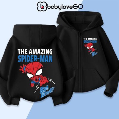 Áo khoác bé trai BabyloveGO áo khoác nỉ hoodie dày ấm in hình Marvel Spider-Man cho bé 1-10 tuổi