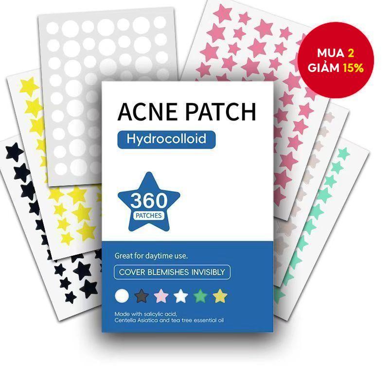 360 miếng miếng dán mụn chống thấm nước, sửa chữa mụn, làm sạch lỗ chân lông, miếng dán mụn đáng yêu màu xanh.