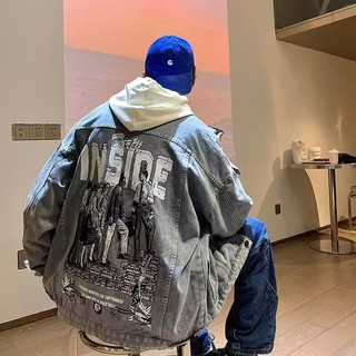 Áo khoác denim nam dáng rộng, phong cách streetwear