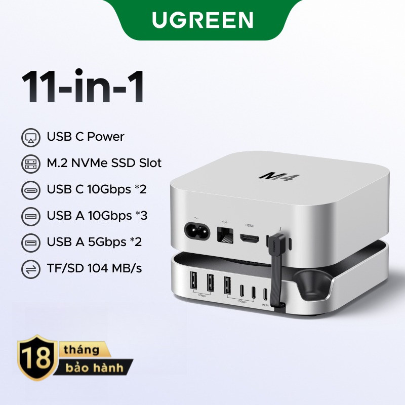 UGREEN USB HUB Docking Station cho Mac Mini M4 M4 Pro M.2 NVMe SSD 8TB Max 10Gbps Cổng USB-A & C SD 
