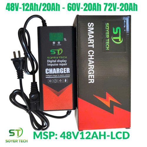Sạc xe đạp điện xe máy điện 48V-12Ah/20Ah 60V-20Ah 72V-20Ah, Bộ sạc xe đạp điện cao cấp -Hãng Soyer 