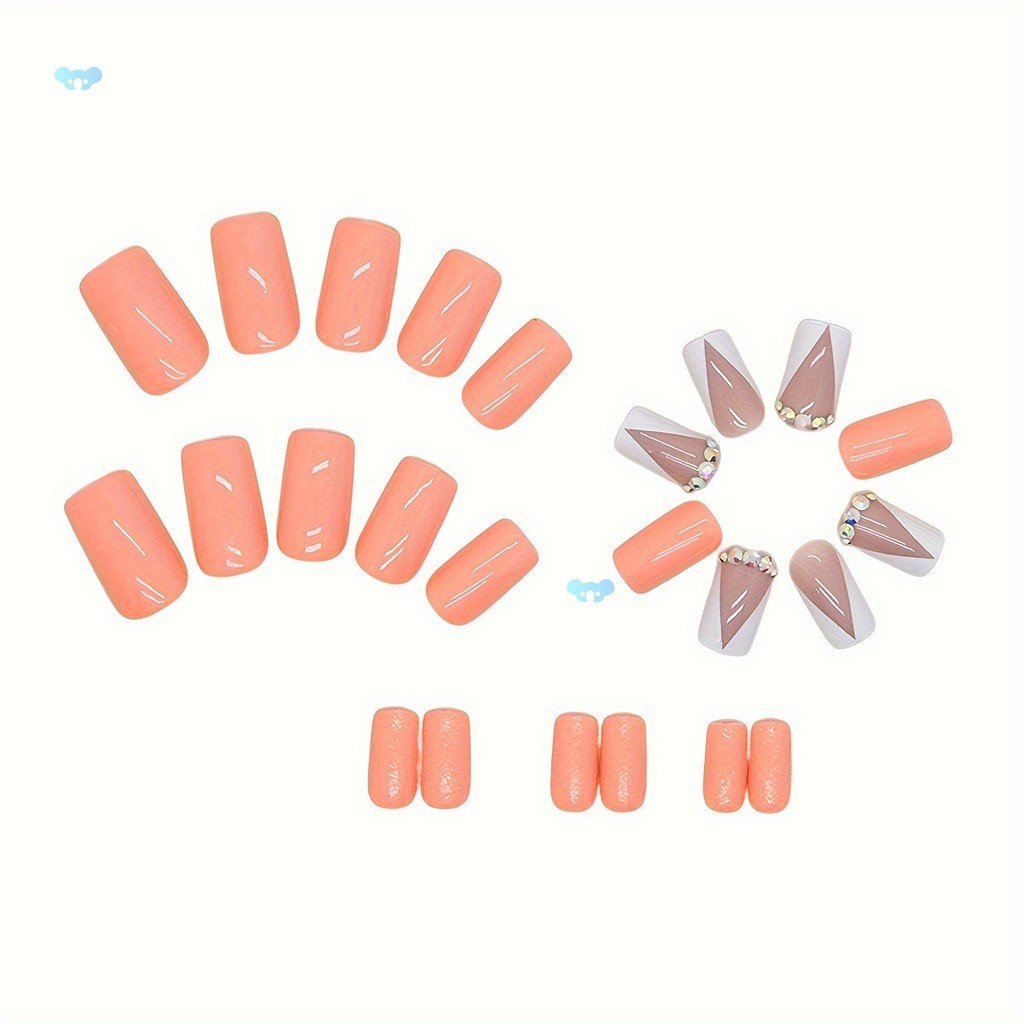 24 Cái / bộ Hot Orange Press on Nails Medium Long on Nails JYT7