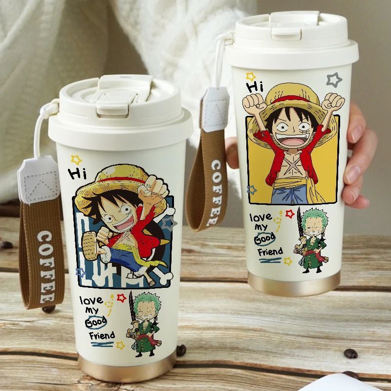 Bình nước giữ nhiệt dung tích lơn cốc nước có ống hút hoạt hình One Piece ly cà phê giữ lạnh inox 31