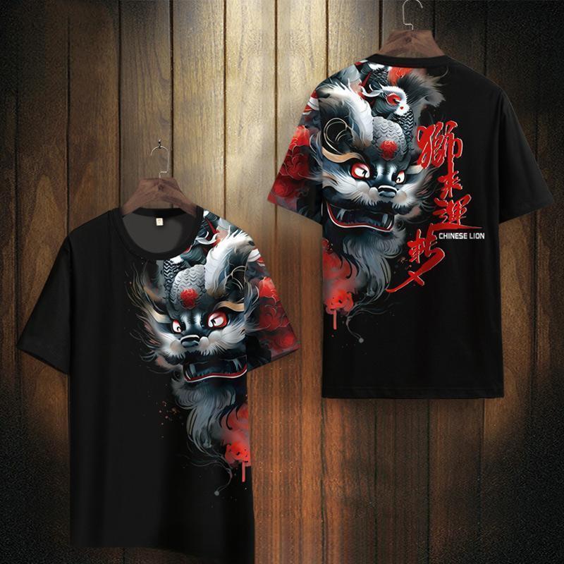 Áo thun nam ngắn tay Lion Dance China, polyester chất lượng cao
