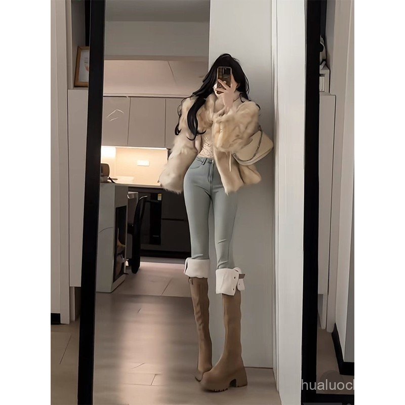 Sheep Wool Over-the-Knee Long Boots Thick Sole Fleece-Lined Snow Boots Autumn Winter Height-Increasi