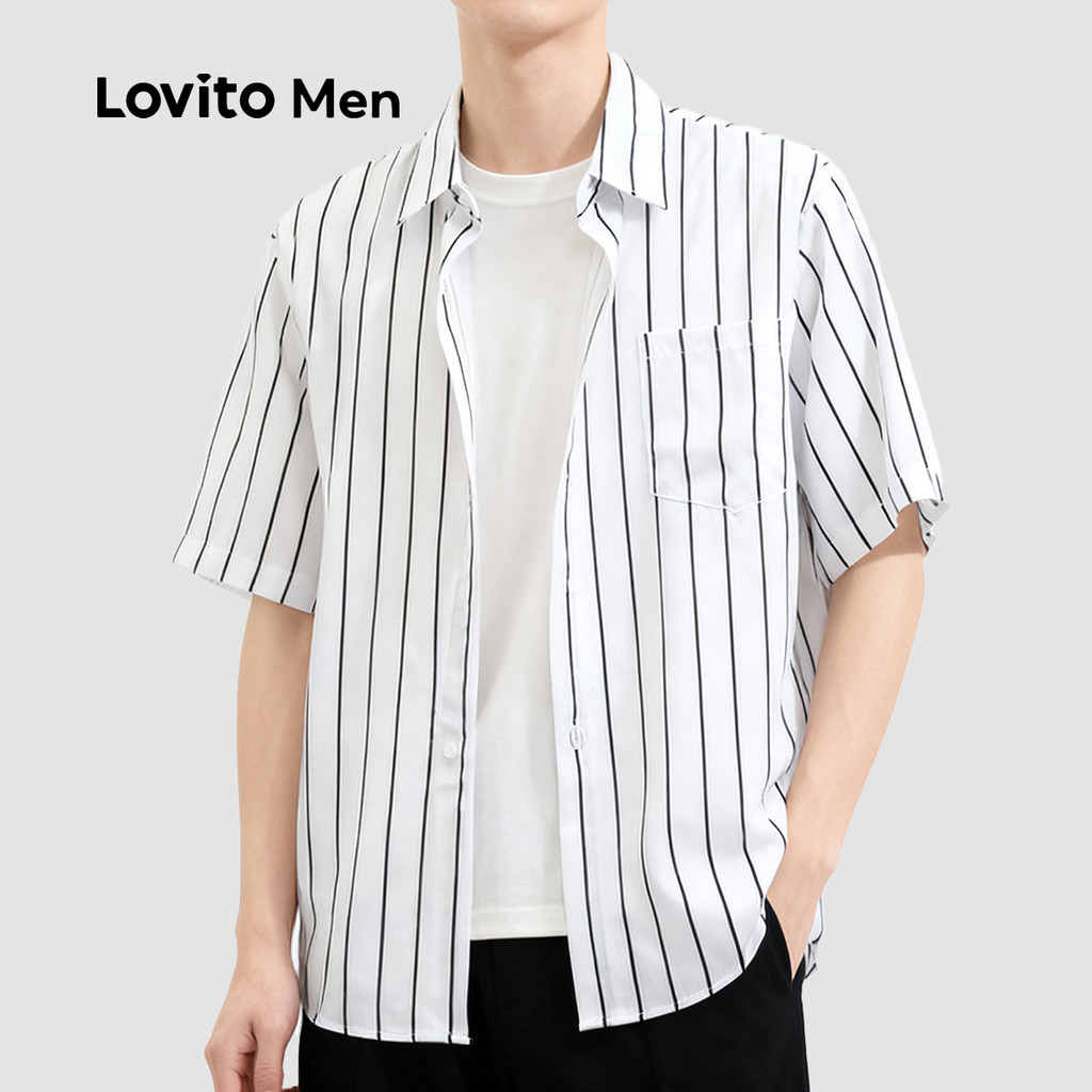Lovito Men Áo sơ mi casual có nút mùa xuân/hè áo sơ mi trắng cho nam LNE122041
