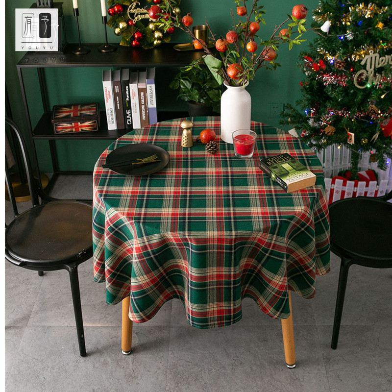S2Giáng Sinh Mỹ Checkered Tròn Khăn Trải Bàn Bàn Checkered Bàn Tròn Khăn Trải Bàn Cà Phê Khăn Trải B