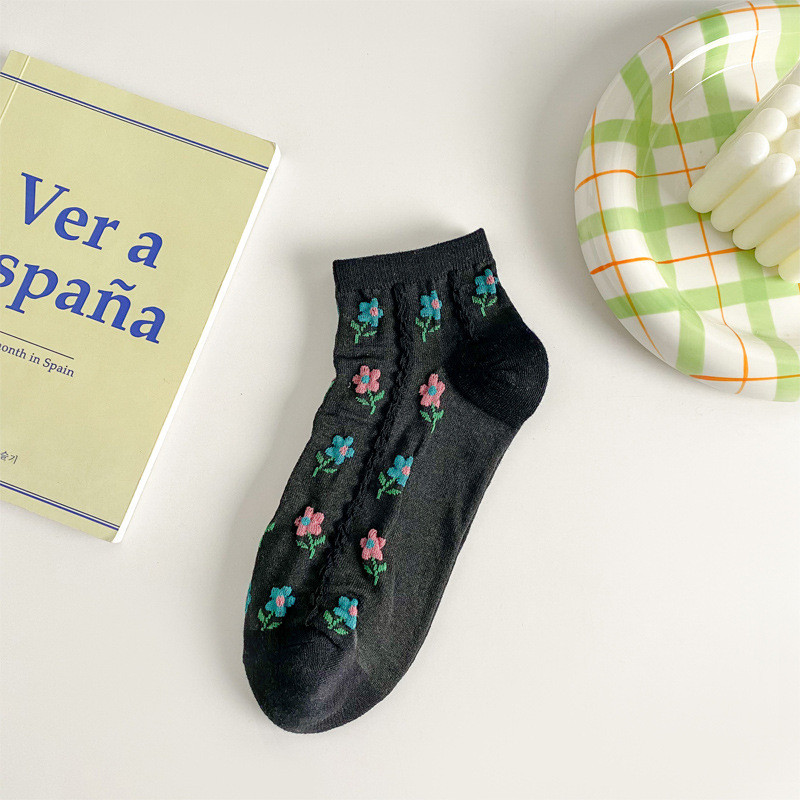 [OK Thể Thao Cuộc Sống] Mùa Xuân Hè Hàn Quốc Tất Nữ Đầy Màu Sắc Hoa Nhỏ Nông Miệng Tất Nổi Họa Tiết 