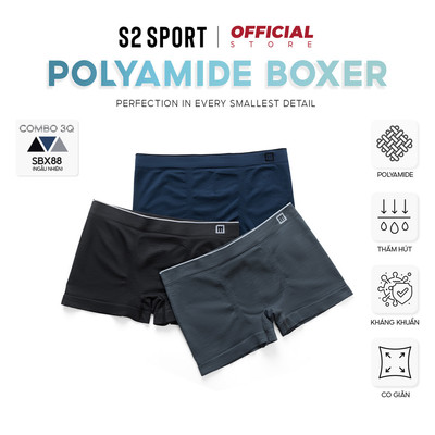 COMBO 3 Quần lót boxer nam S2 SPORT sịp đùi nam co giãn 4 chiều khử khuẩn thoáng khí - SBX88.CB3