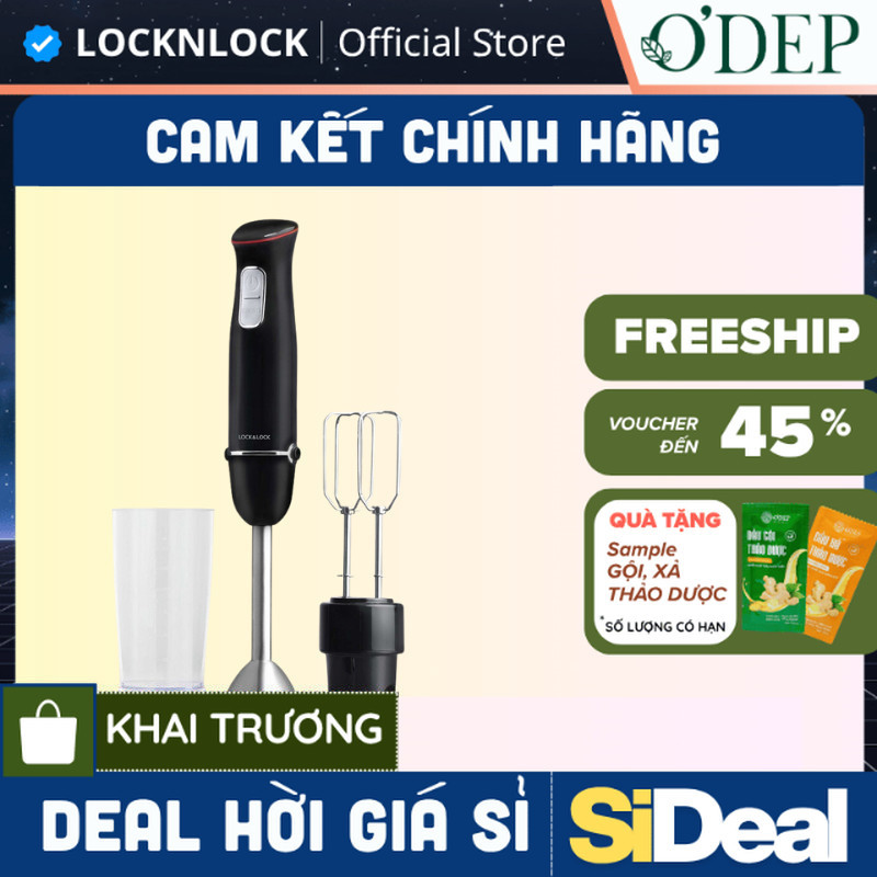 Máy xay cầm tay đa năng LocknLock Chính hãng Multi-purpose 2 in 1 Hand Blender màu đen EJM516BLK - S