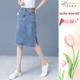  Chân Váy Jean Dài Qua Gối váy dáng A Có Xẻ Sườn V04 
